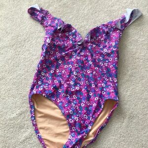 Floral jcrew one piece swimsuit pink and blue small